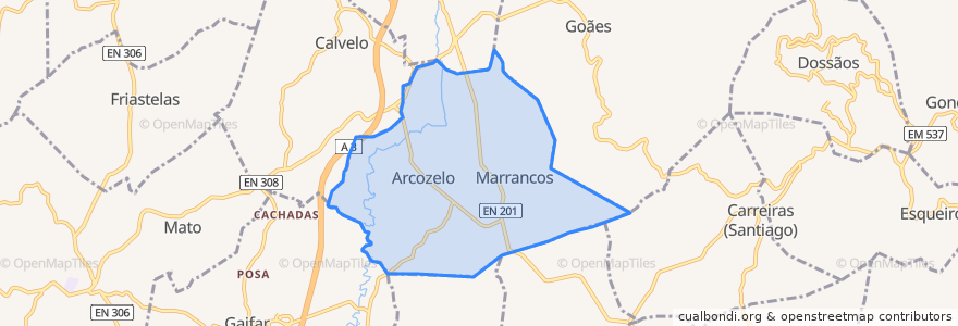 Mapa de ubicacion de Marrancos e Arcozelo.