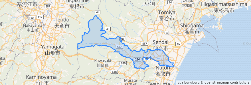 Mapa de ubicacion de Taihaku Ward.
