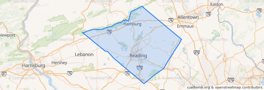 Mapa de ubicacion de Berks County.