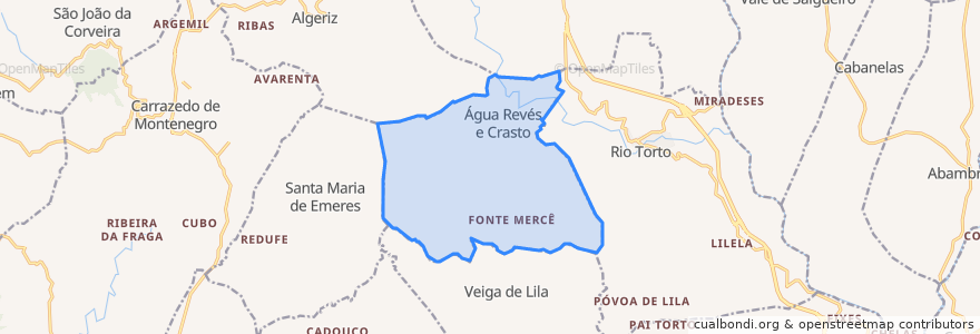 Mapa de ubicacion de Água Revés e Crasto.