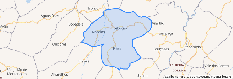 Mapa de ubicacion de Lebução, Fiães e Nozelos.