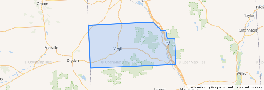 Mapa de ubicacion de Virgil Town.