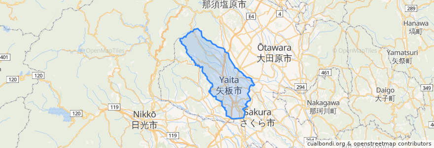 Mapa de ubicacion de Yaita.