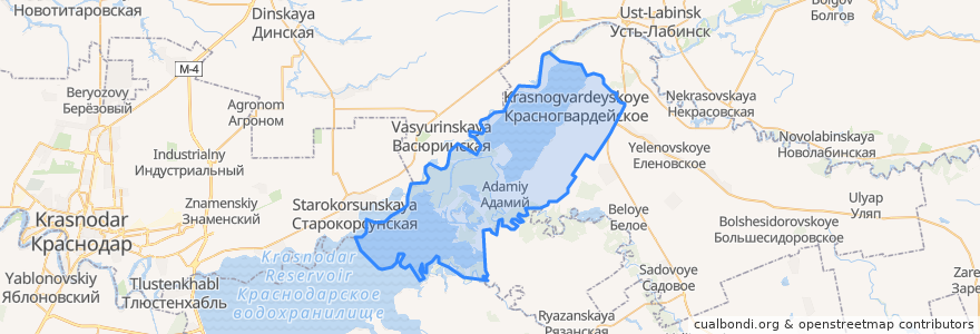 Mapa de ubicacion de Красногвардейское сельское поселение.