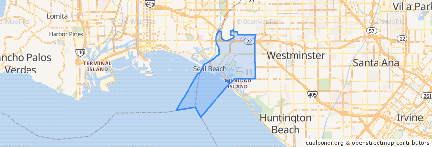 Mapa de ubicacion de سيل بيتش، أورانج، كاليفورنيا.