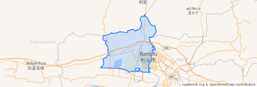 Mapa de ubicacion de 昆都仑区 ᠬᠥᠨᠳᠡᠯᠡᠨ ᠲᠣᠭᠣᠷᠢᠭ.