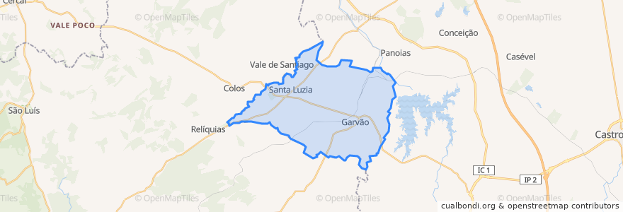 Mapa de ubicacion de Garvão e Santa Luzia.