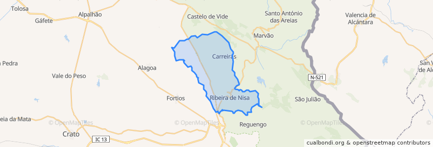 Mapa de ubicacion de Ribeira de Nisa e Carreiras.