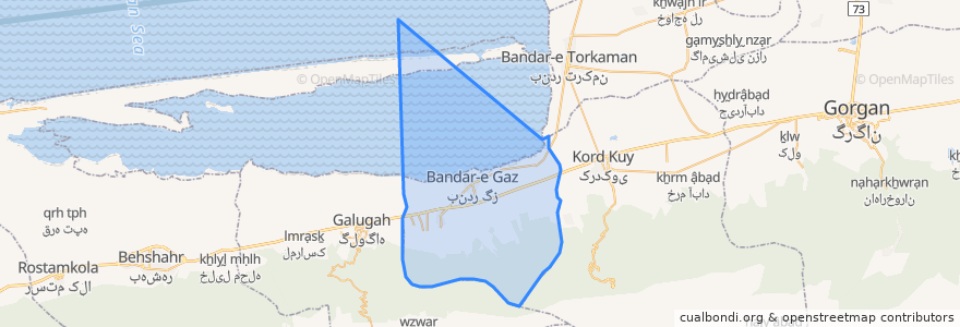 Mapa de ubicacion de Bandar-e-Gaz County.