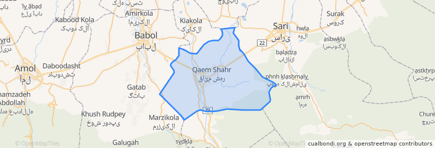 Mapa de ubicacion de Qaem Shahr County.