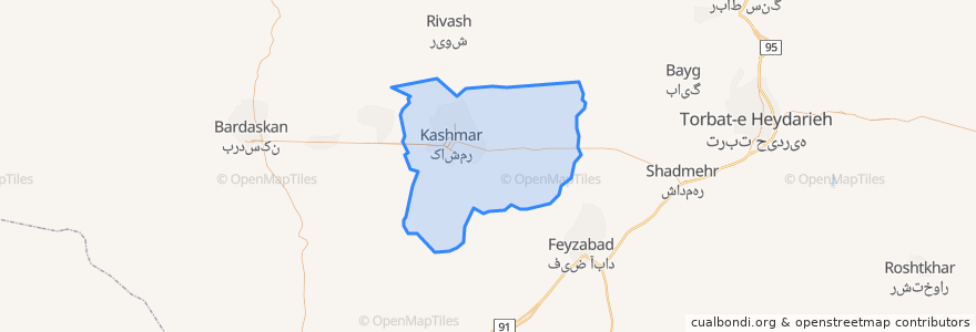 Mapa de ubicacion de Kashmar County.