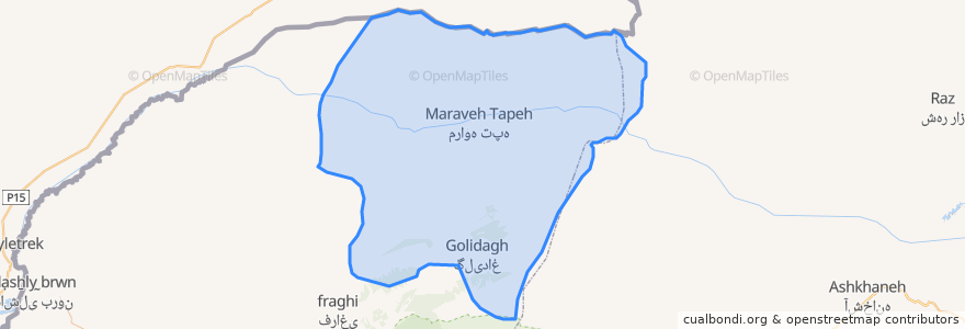 Mapa de ubicacion de Maraveh Tappeh County.