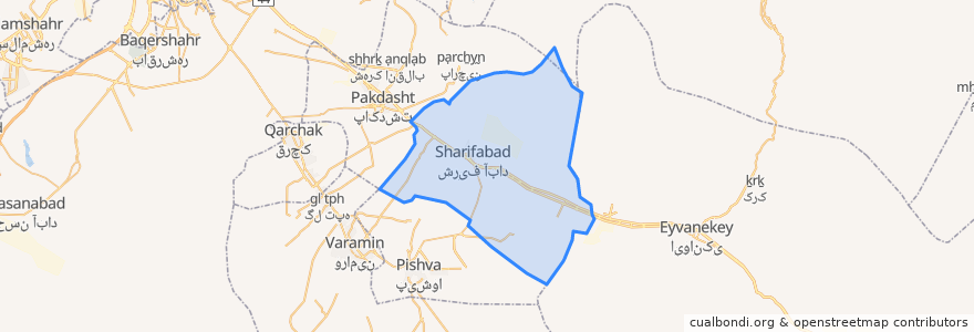 Mapa de ubicacion de Sharifabad District.