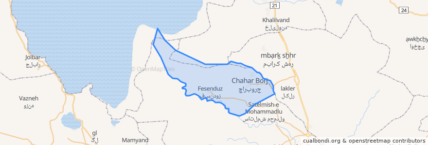 Mapa de ubicacion de Chaharborj Central District.