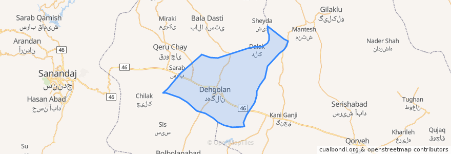 Mapa de ubicacion de دهستان حومه دهگلان.