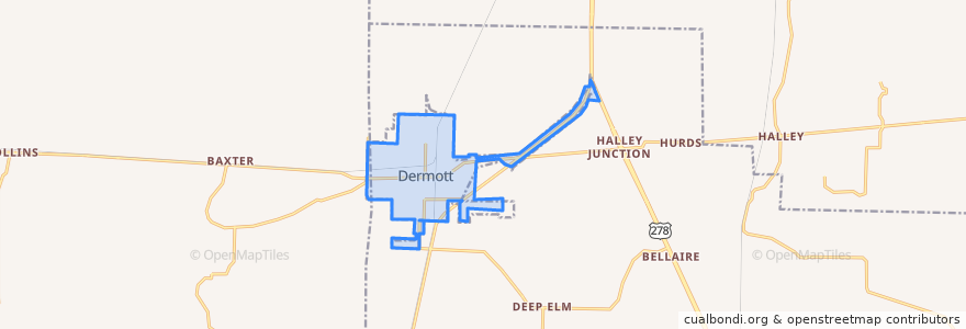 Mapa de ubicacion de Dermott.