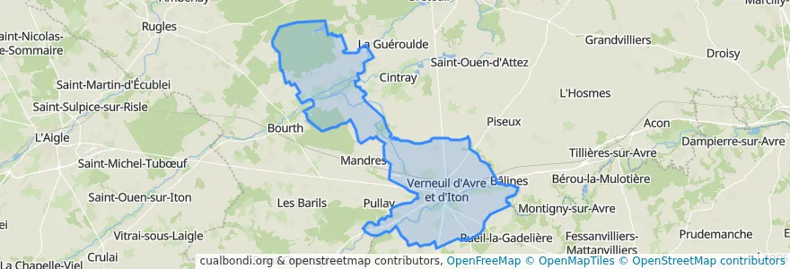 Mapa de ubicacion de Verneuil d'Avre et d'Iton.