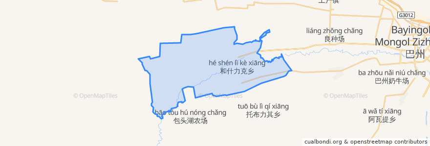 Mapa de ubicacion de 和什力克乡 قوشئېرىق يېزىسى.