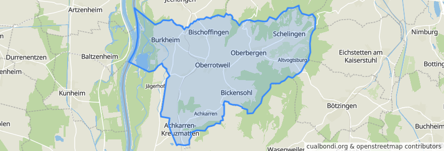 Mapa de ubicacion de Vogtsburg im Kaiserstuhl.