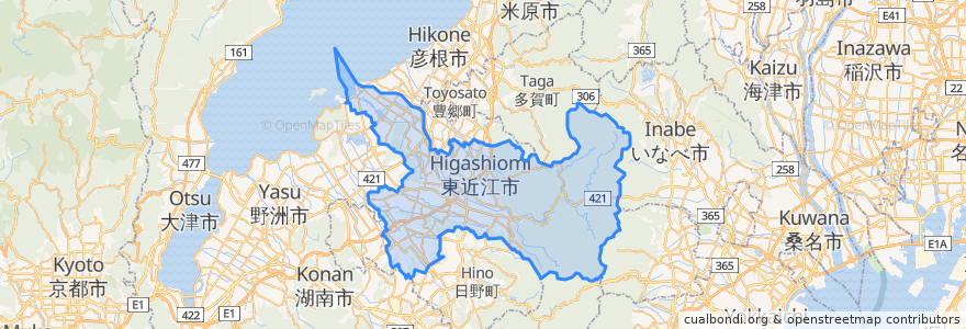 Mapa de ubicacion de Higashiomi.