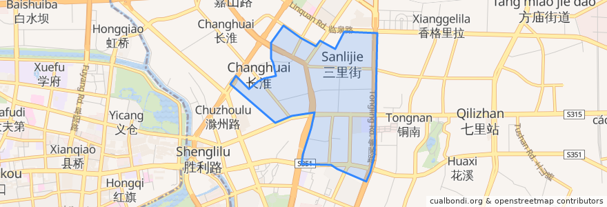 Mapa de ubicacion de Sanlijie Subdistrict.