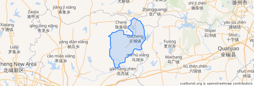 Mapa de ubicacion de Gucheng Town.