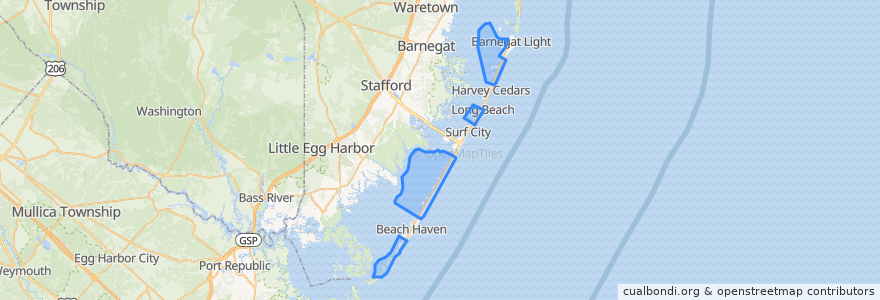 Mapa de ubicacion de Long Beach Township.