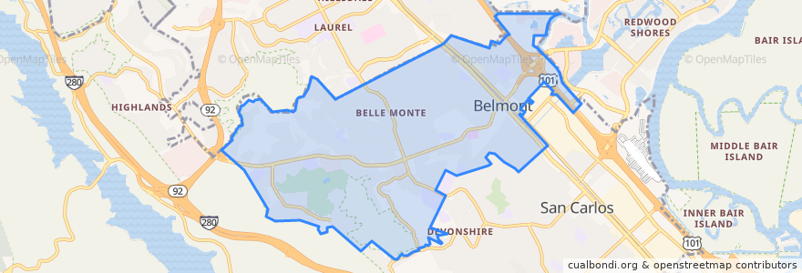 Mapa de ubicacion de بيلمونت، سان ماتيو، كاليفورنيا.