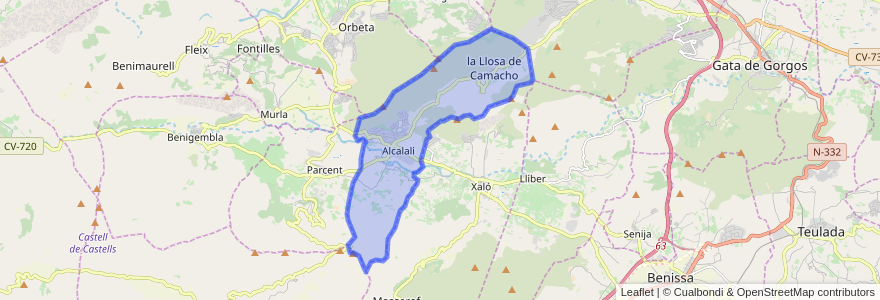 Mapa de ubicacion de Alcalalí.