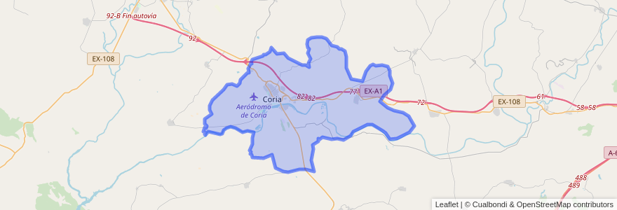 Mapa de ubicacion de Coria.