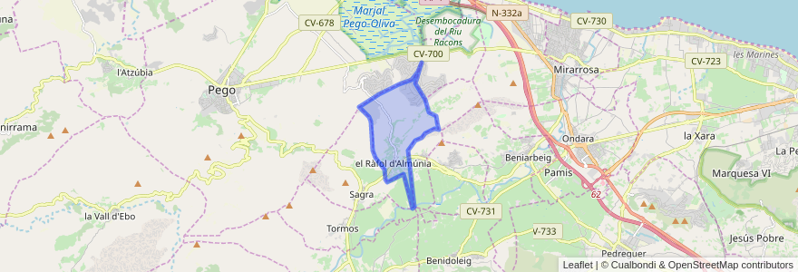 Mapa de ubicacion de el Ràfol d'Almúnia.