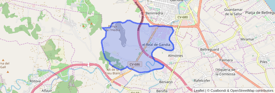 Mapa de ubicacion de el Real de Gandia.