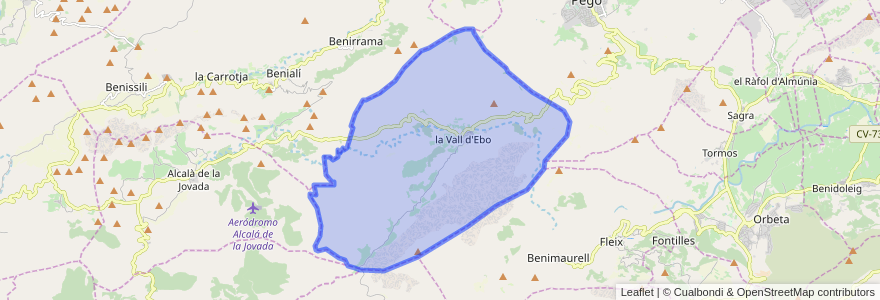 Mapa de ubicacion de la Vall d'Ebo.