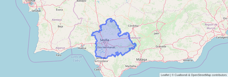 Mapa de ubicacion de Севилья.
