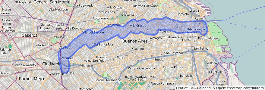 路線の公共交通カバレッジ 109 に Ciudad Autónoma de Buenos Aires.