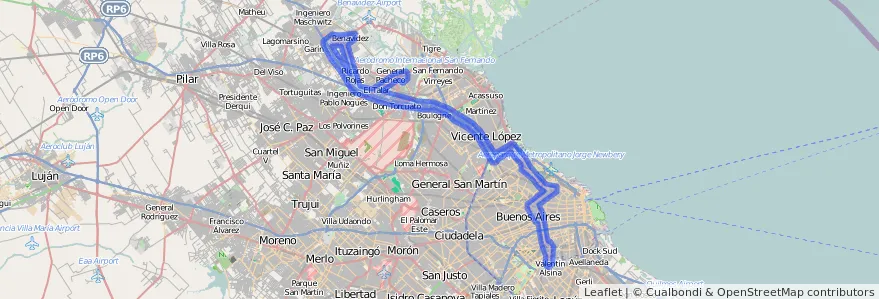 Cobertura de transport públic de la línia 15 a Argentina.
