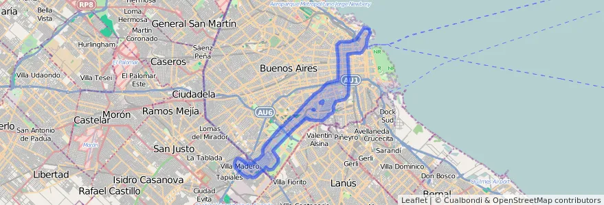 线路的公共交通覆盖 150 在 布宜诺斯艾利斯自治市.