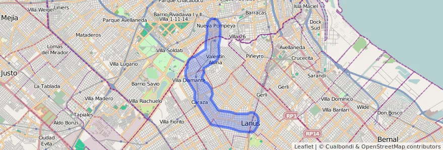 线路的公共交通覆盖 158 在 Partido de Lanús.
