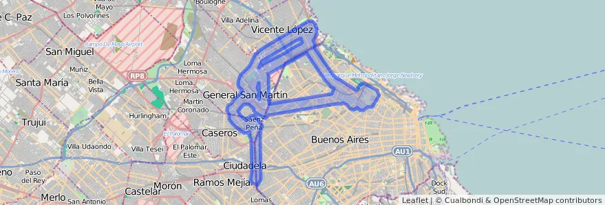 Cobertura de transport públic de la línia 161 a Argentina.