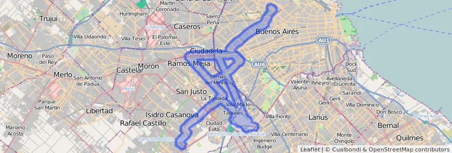 Cobertura de transport públic de la línia 162 a Argentina.