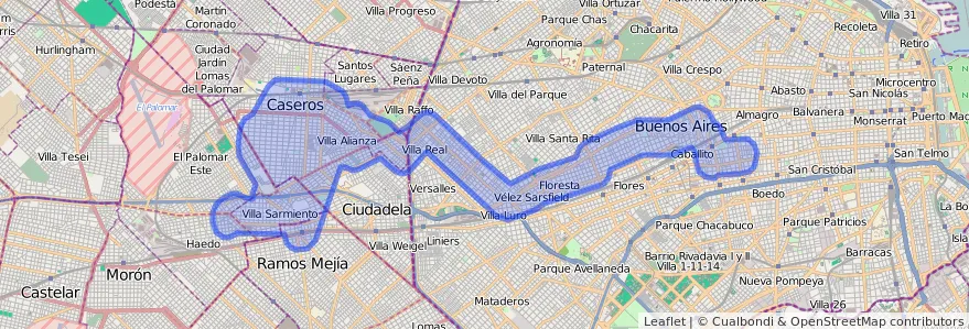 Cobertura de transport públic de la línia 181 a Argentina.