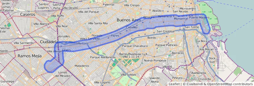 Cobertura de transport públic de la línia 2 a Ciudad Autónoma de Buenos Aires.