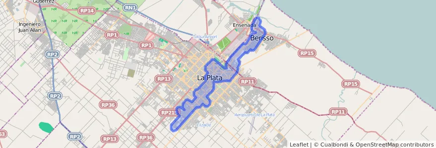 Public transportation coverage of the line 214 in Buenos Aires.
