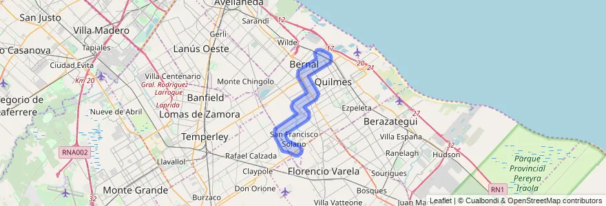路線の公共交通カバレッジ 219 に Partido de Quilmes.