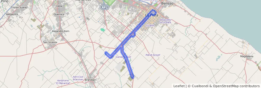 Cobertura de transporte público da linha 225 em Partido de La Plata.