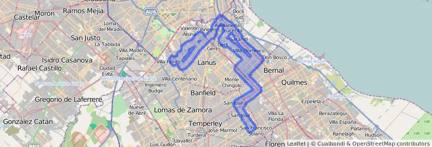 Public transportation coverage of the line 247 in Buenos Aires.