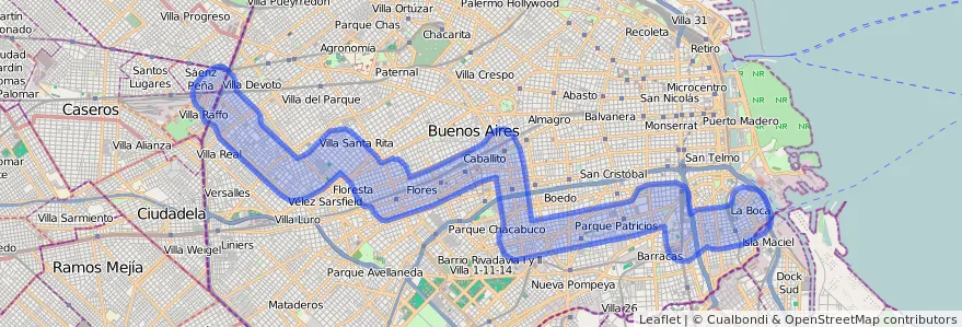 Public transportation coverage of the line 25 in Autonomous City of Buenos Aires.