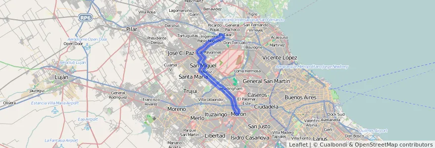Cobertura de transport públic de la línia 303 a Província de Buenos Aires.