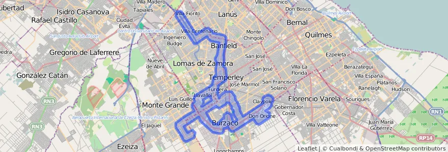 Cobertura de transporte público da linha 318 em Buenos Aires.