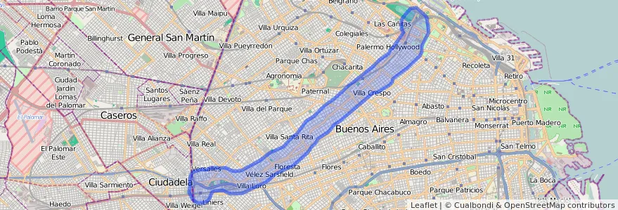 Public transportation coverage of the line 34 in Autonomous City of Buenos Aires.